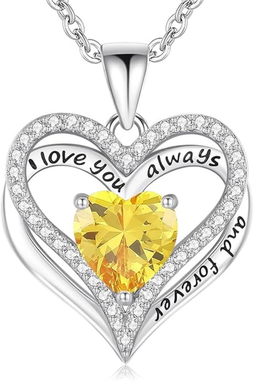 BRAND NEW ~ Sterling Silver Necklace Heart Love Citrine Cubic Zirconia Pendant